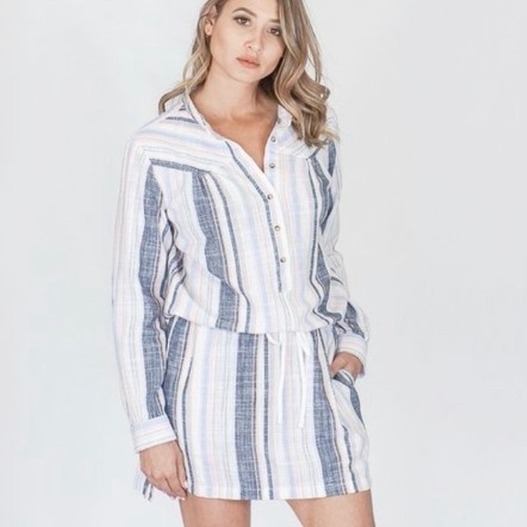 XiRENA Dresses & Skirts - Xirena | Emersyn 100% Cotton Drawstring Waist Resort Beach Stripe Dress XS